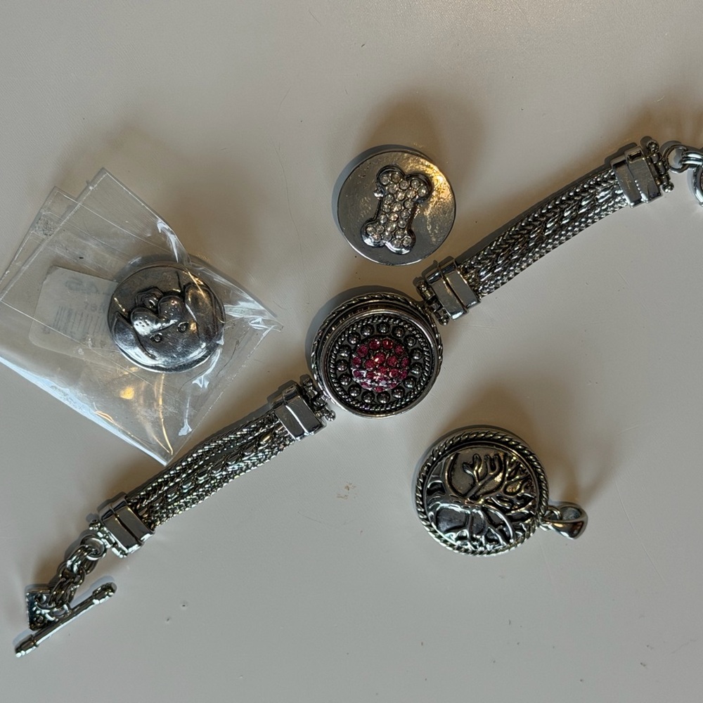 Ginger Snaps Bracelet and Pendant lot with Interchangeable Charms. Dog tree pink